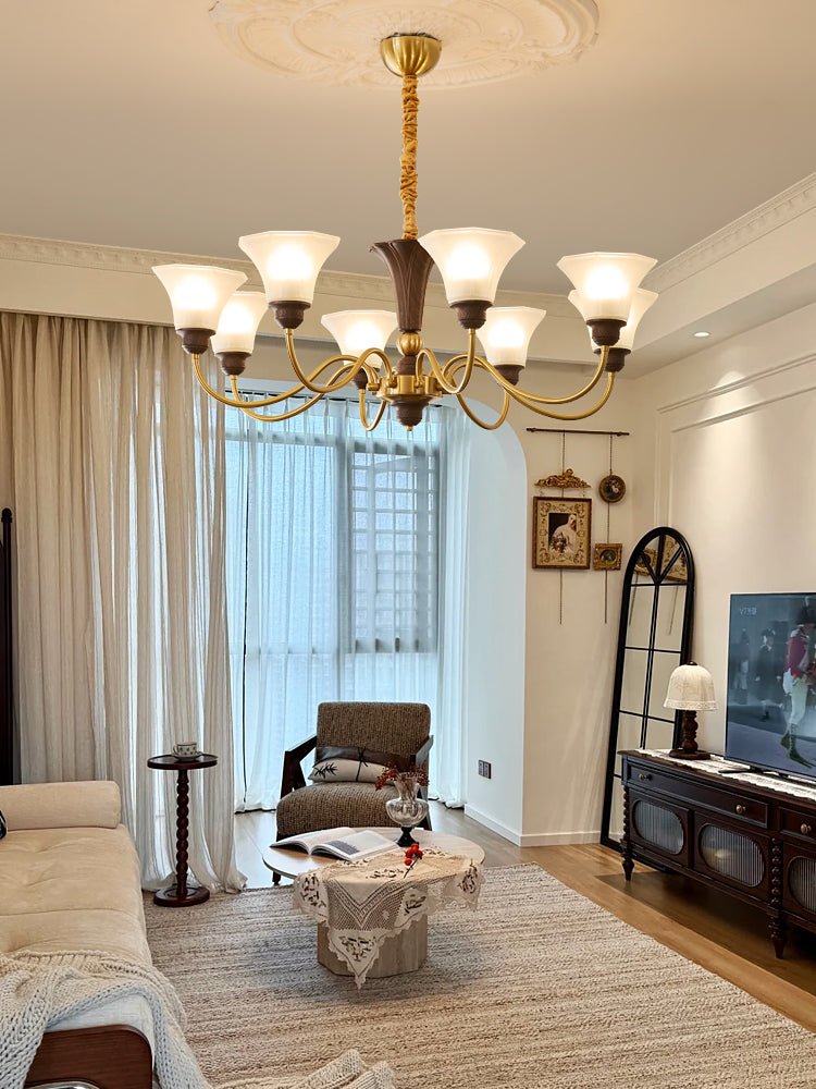 Ciphaen lampadario in legno e vetro con Eleganza vintage Tradizionale