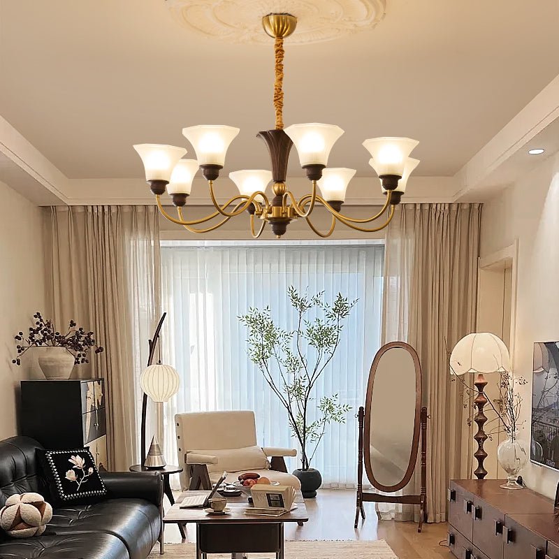 Ciphaen lampadario in legno e vetro con Eleganza vintage Tradizionale
