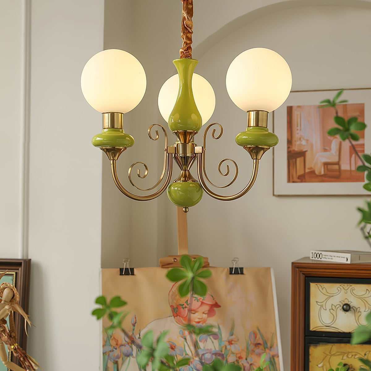 Aurorian lampadario Verde Paralumi Bracci Curvi Oro