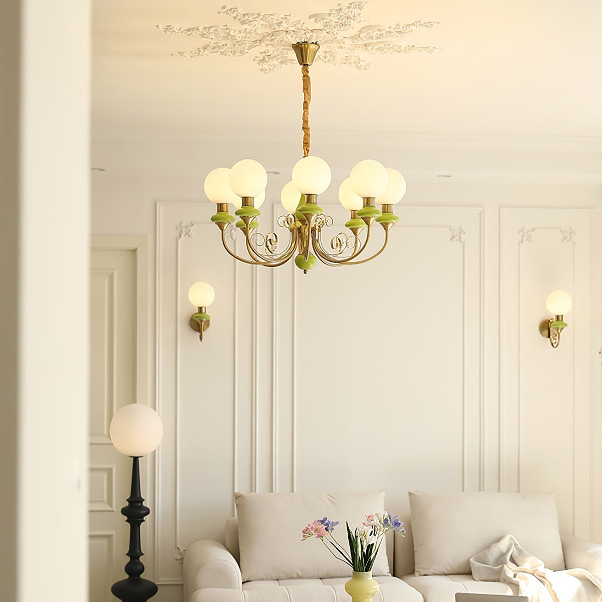 Aurorian lampadario Verde Paralumi Bracci Curvi Oro