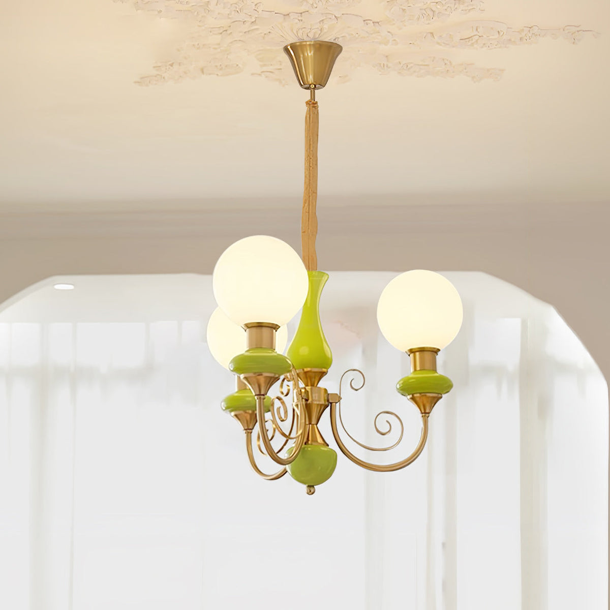 Aurorian lampadario Verde Paralumi Bracci Curvi Oro