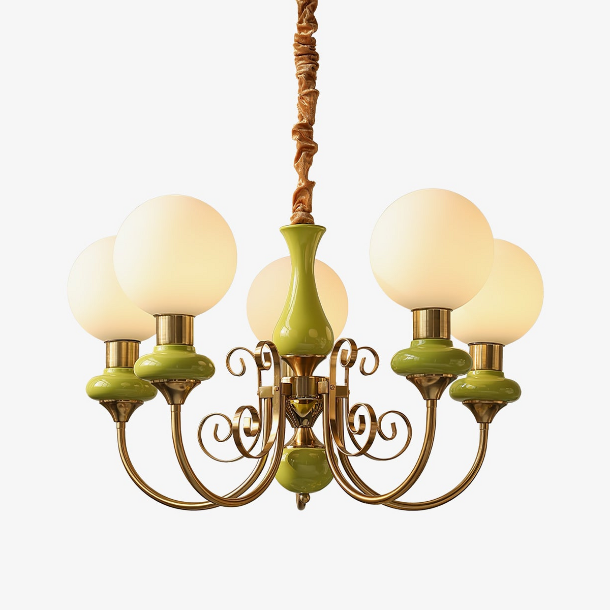 Aurorian lampadario Verde Paralumi Bracci Curvi Oro
