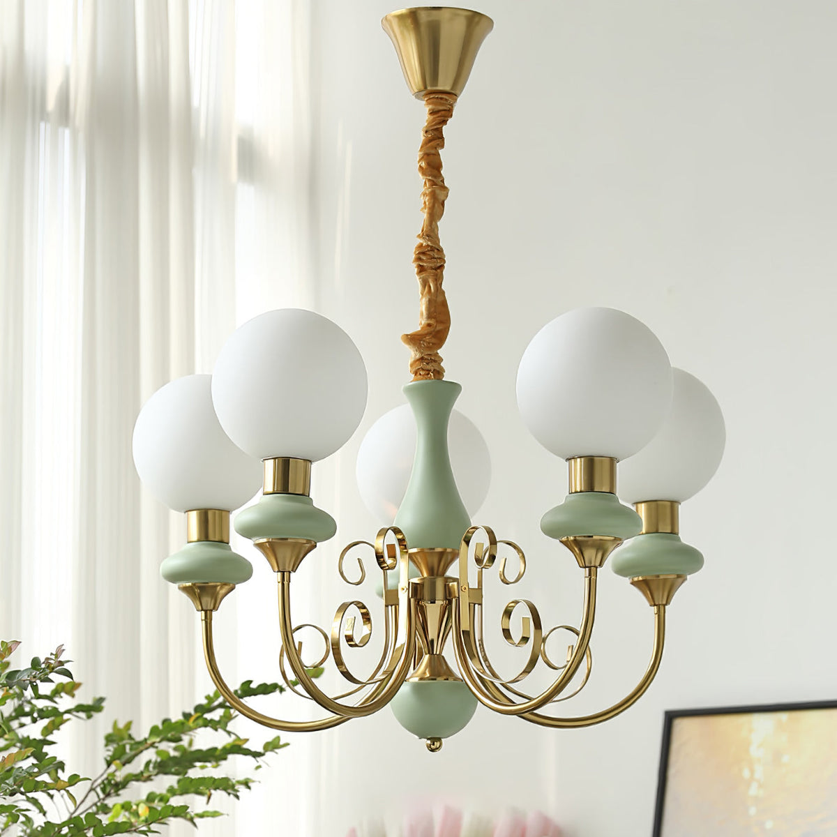 Aurorian lampadario Verde Paralumi Bracci Curvi Oro