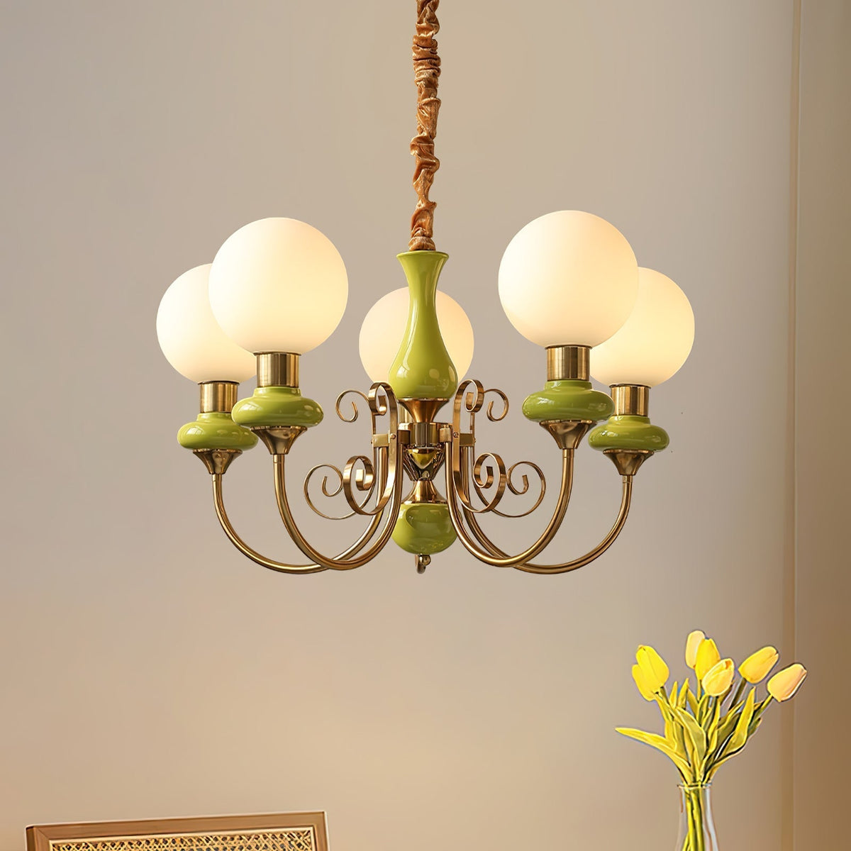 Aurorian lampadario Verde Paralumi Bracci Curvi Oro