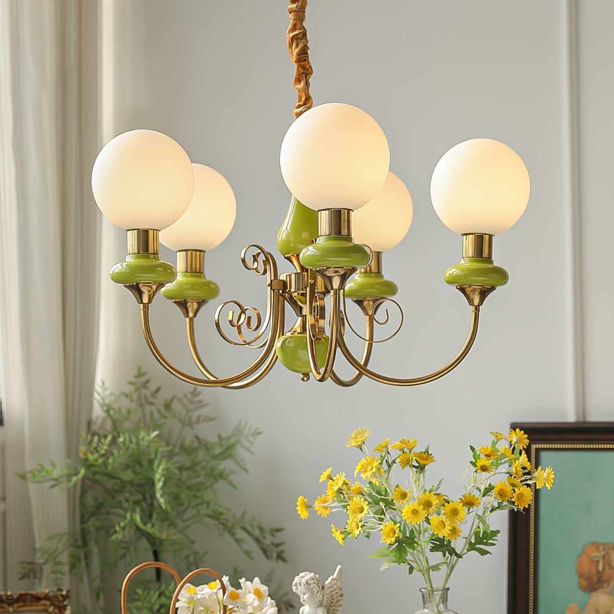 Aurorian lampadario Verde Paralumi Bracci Curvi Oro