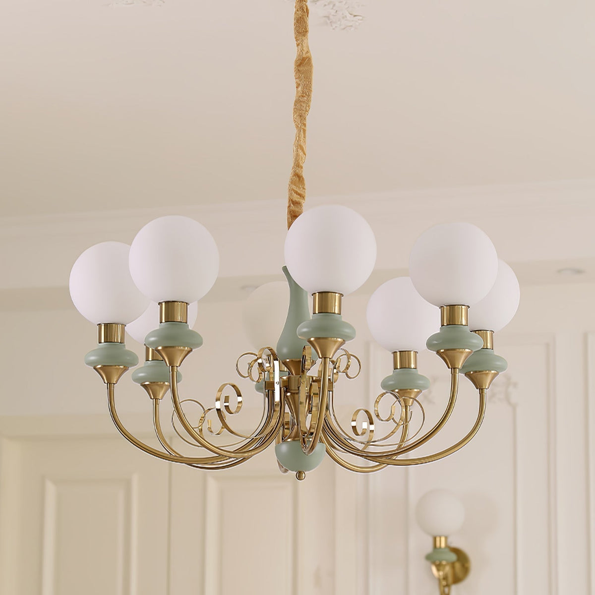 Aurorian lampadario Verde Paralumi Bracci Curvi Oro