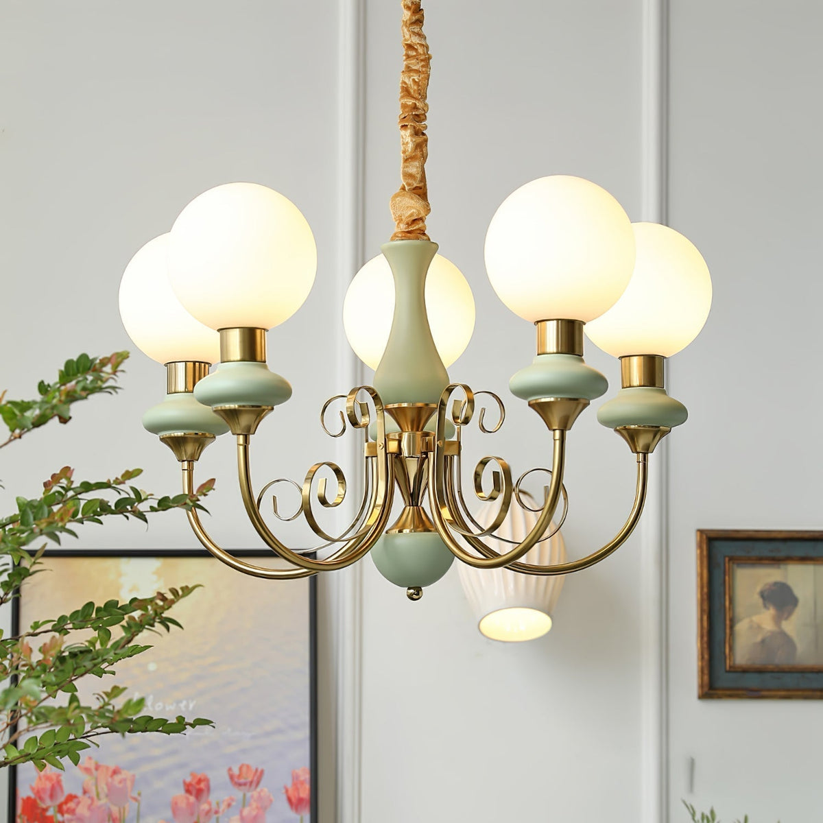 Aurorian lampadario Verde Paralumi Bracci Curvi Oro