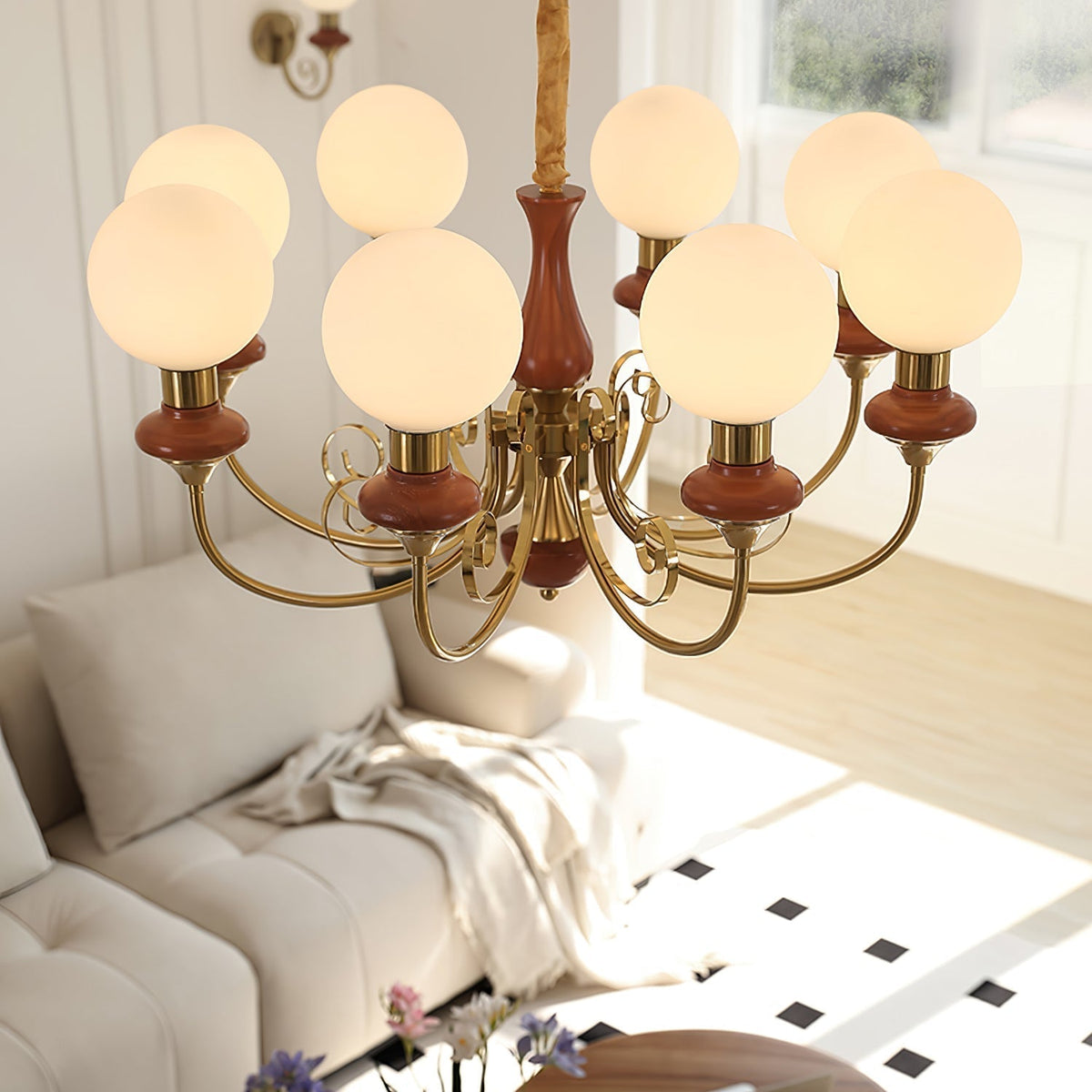 Aurorian lampadario Verde Paralumi Bracci Curvi Oro