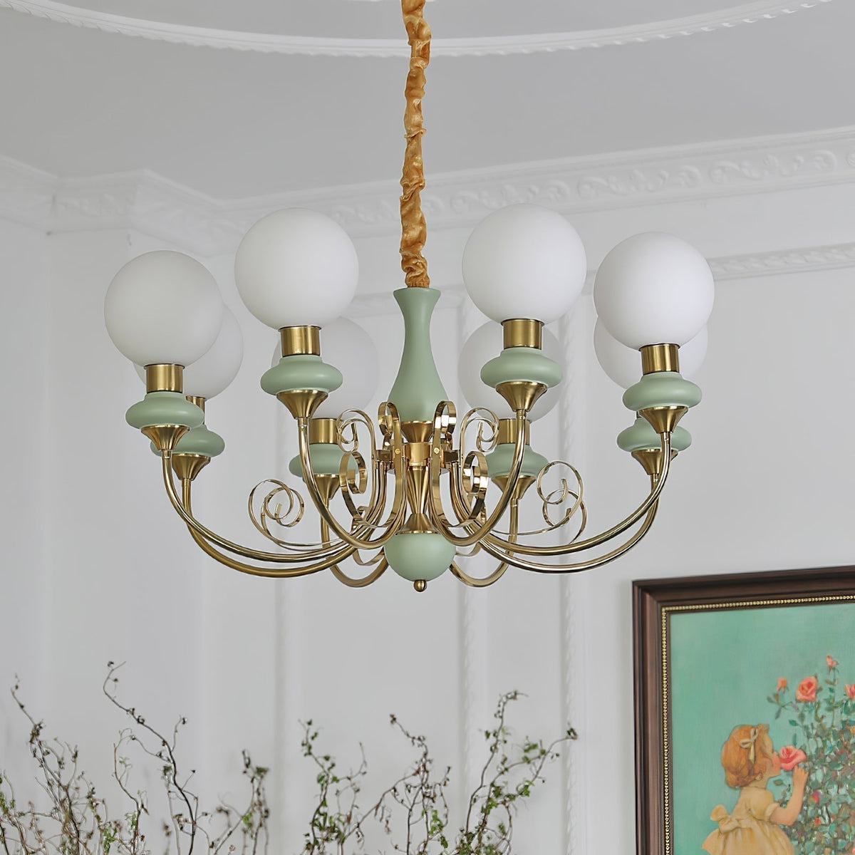 Aurorian lampadario Verde Paralumi Bracci Curvi Oro