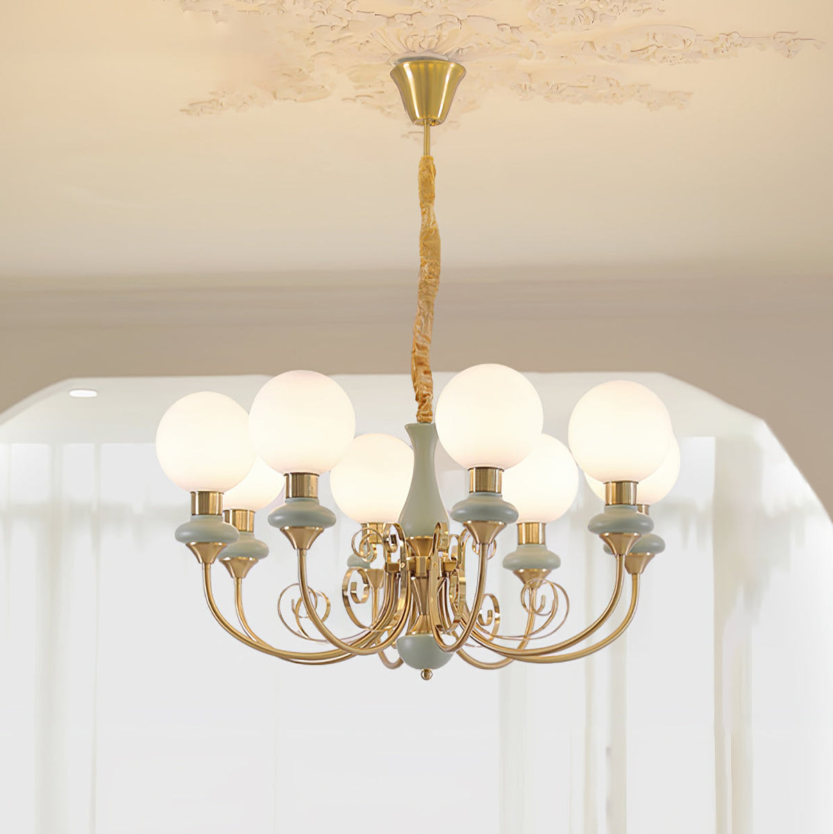 Aurorian lampadario Verde Paralumi Bracci Curvi Oro