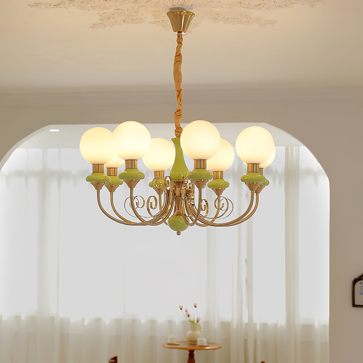 Aurorian lampadario Verde Paralumi Bracci Curvi Oro