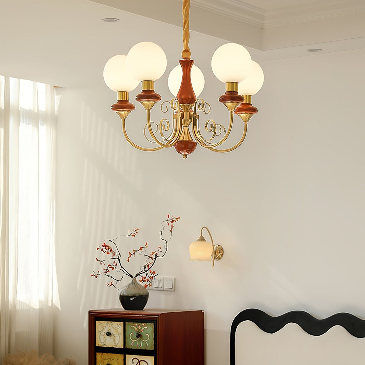 Aurorian lampadario Verde Paralumi Bracci Curvi Oro