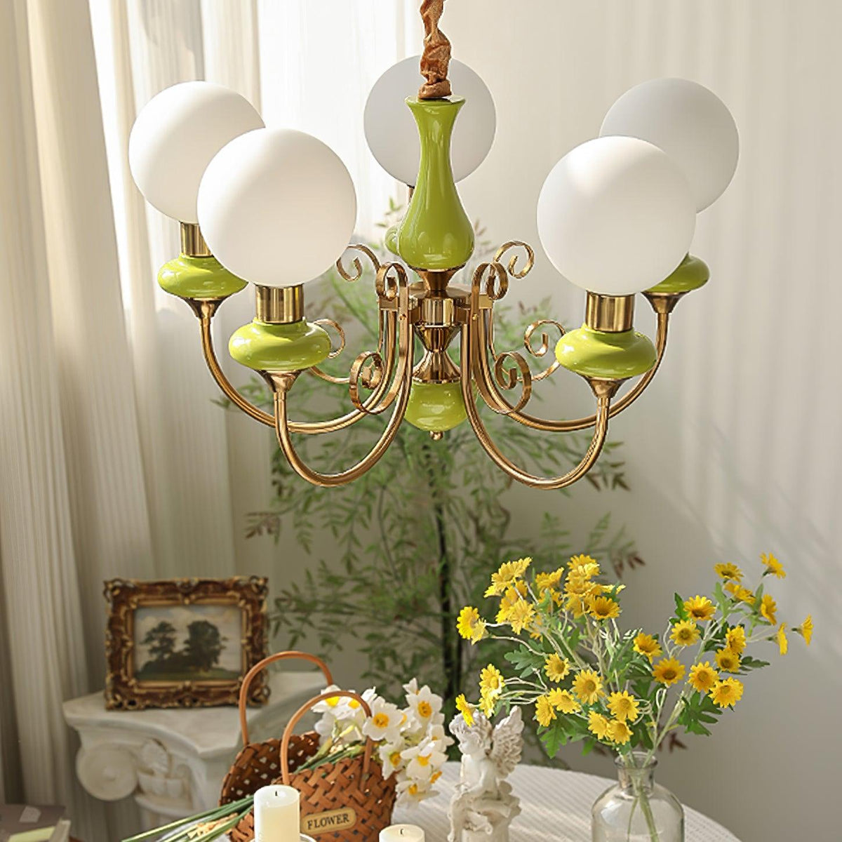 Aurorian lampadario Verde Paralumi Bracci Curvi Oro