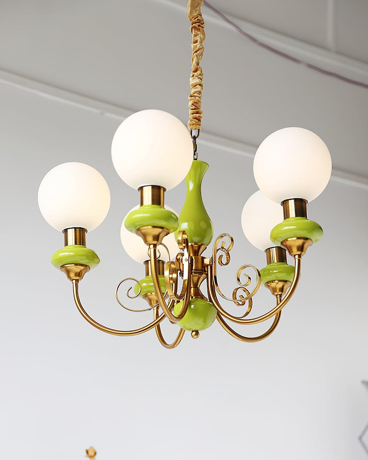 Aurorian lampadario Verde Paralumi Bracci Curvi Oro