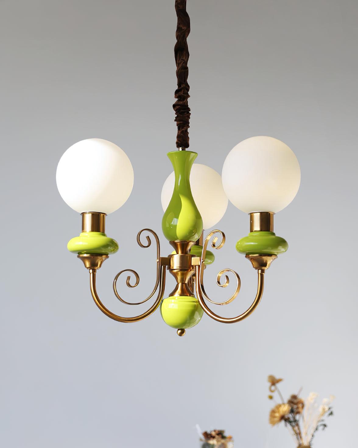 Aurorian lampadario Verde Paralumi Bracci Curvi Oro