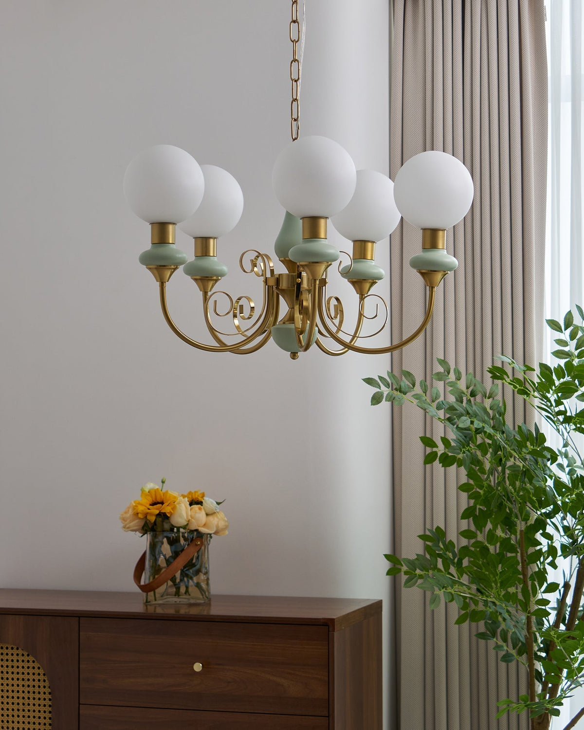 Aurorian lampadario Verde Paralumi Bracci Curvi Oro