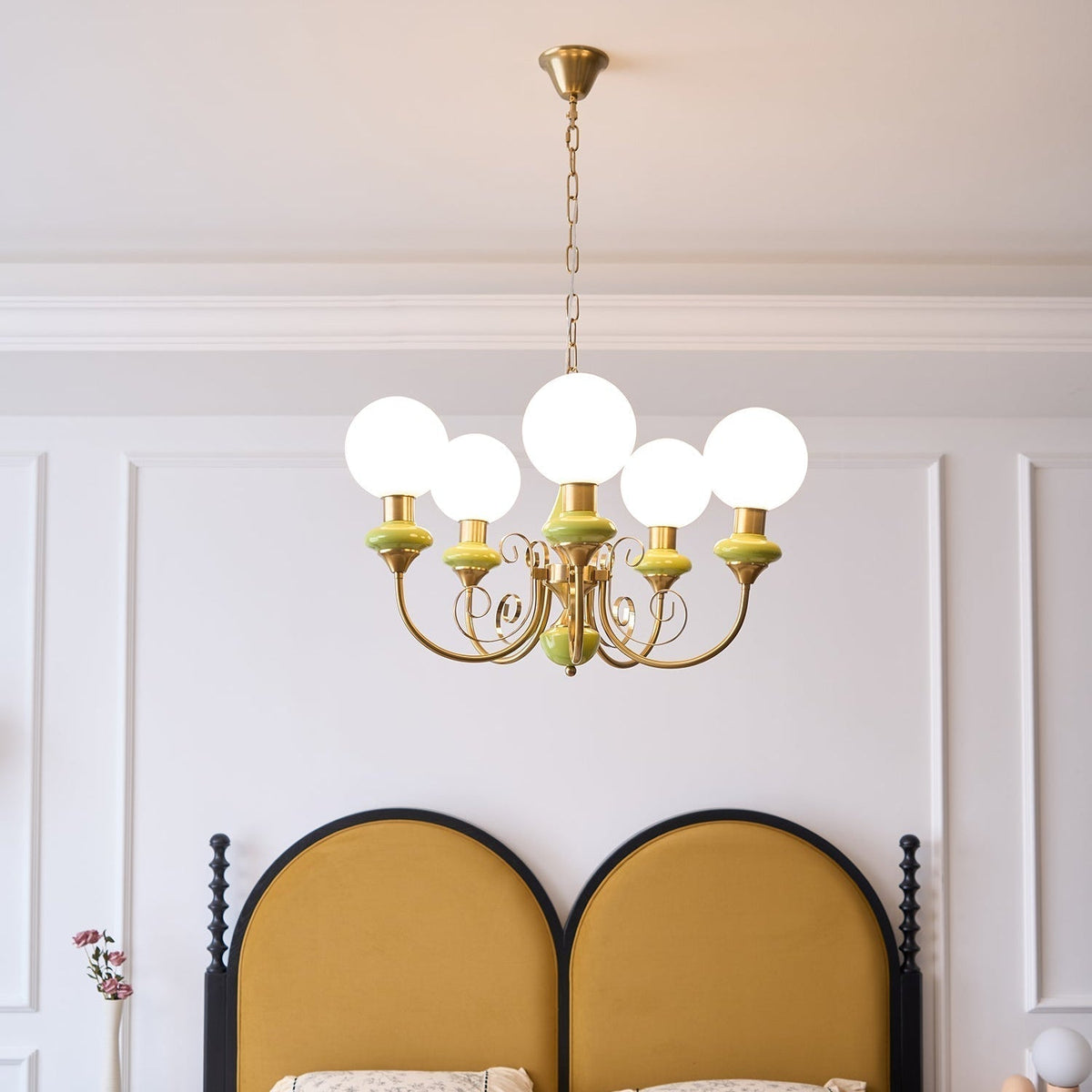 Aurorian lampadario Verde Paralumi Bracci Curvi Oro