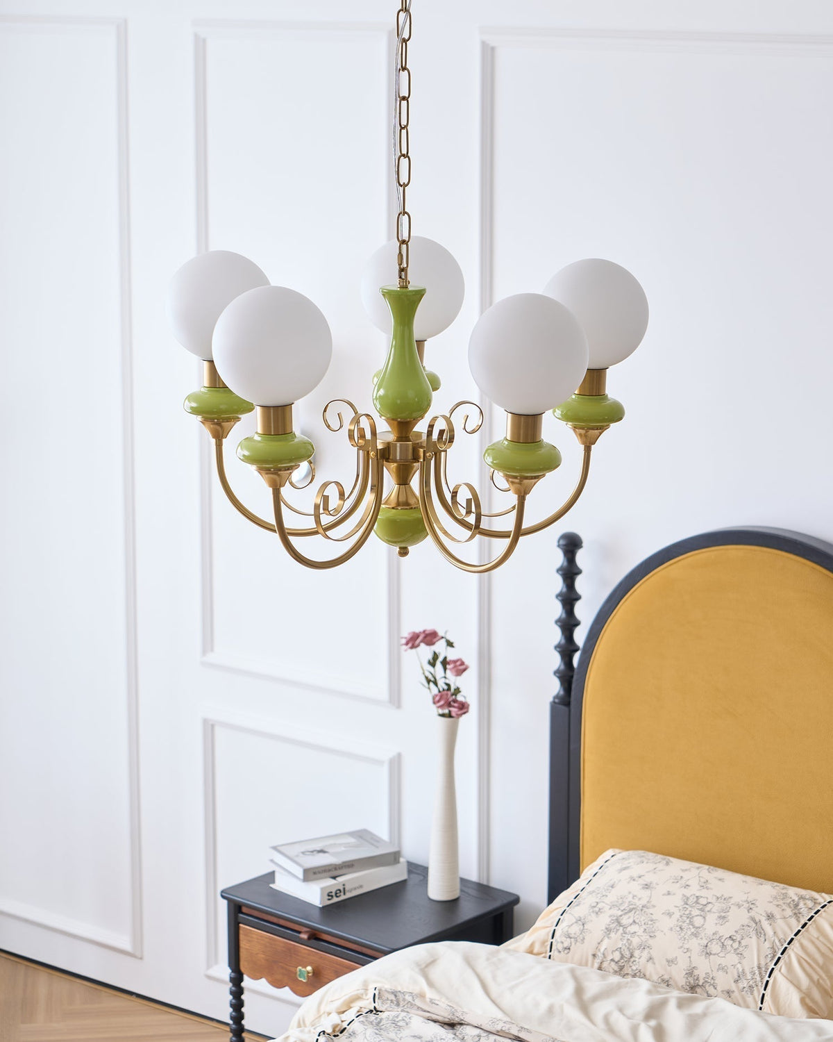 Aurorian lampadario Verde Paralumi Bracci Curvi Oro