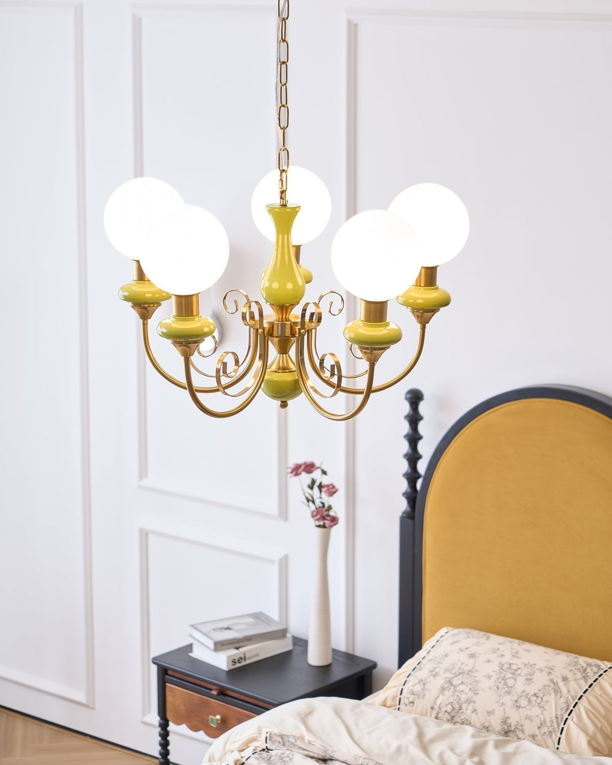 Aurorian lampadario Verde Paralumi Bracci Curvi Oro