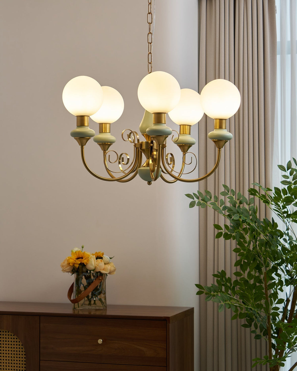 Aurorian lampadario Verde Paralumi Bracci Curvi Oro