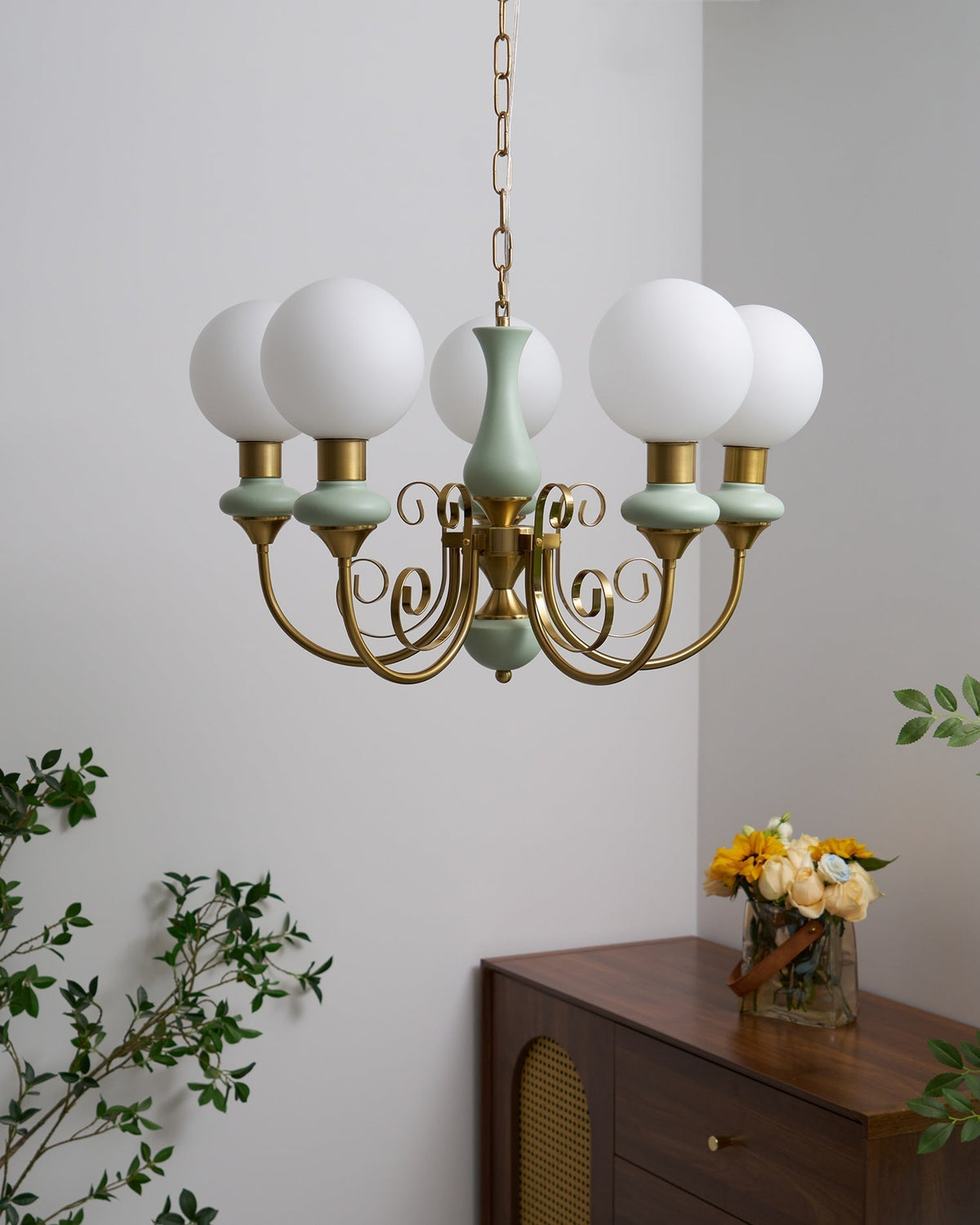 Aurorian lampadario Verde Paralumi Bracci Curvi Oro