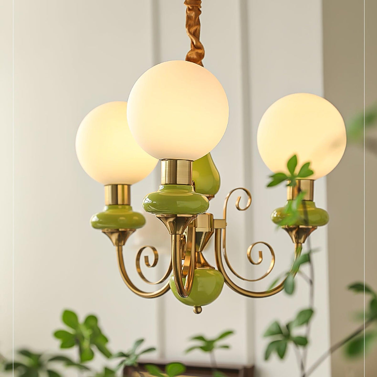 Aurorian lampadario Verde Paralumi Bracci Curvi Oro