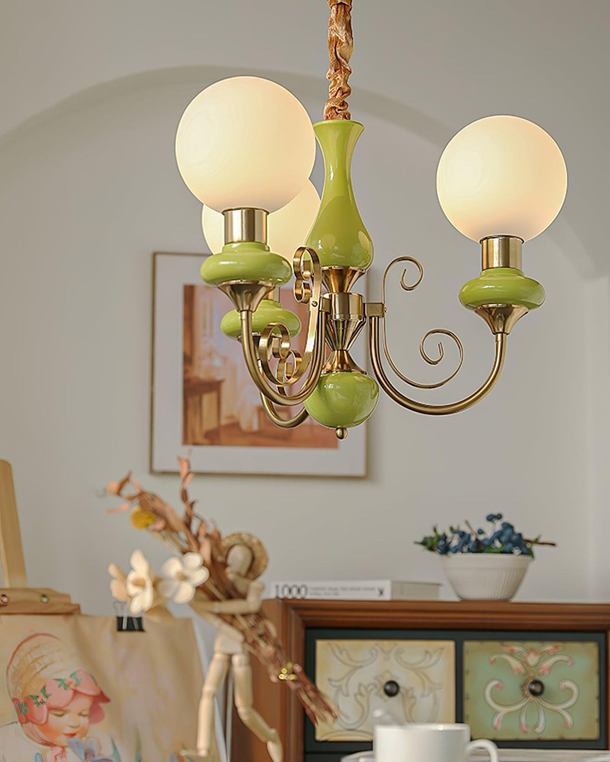 Aurorian lampadario Verde Paralumi Bracci Curvi Oro