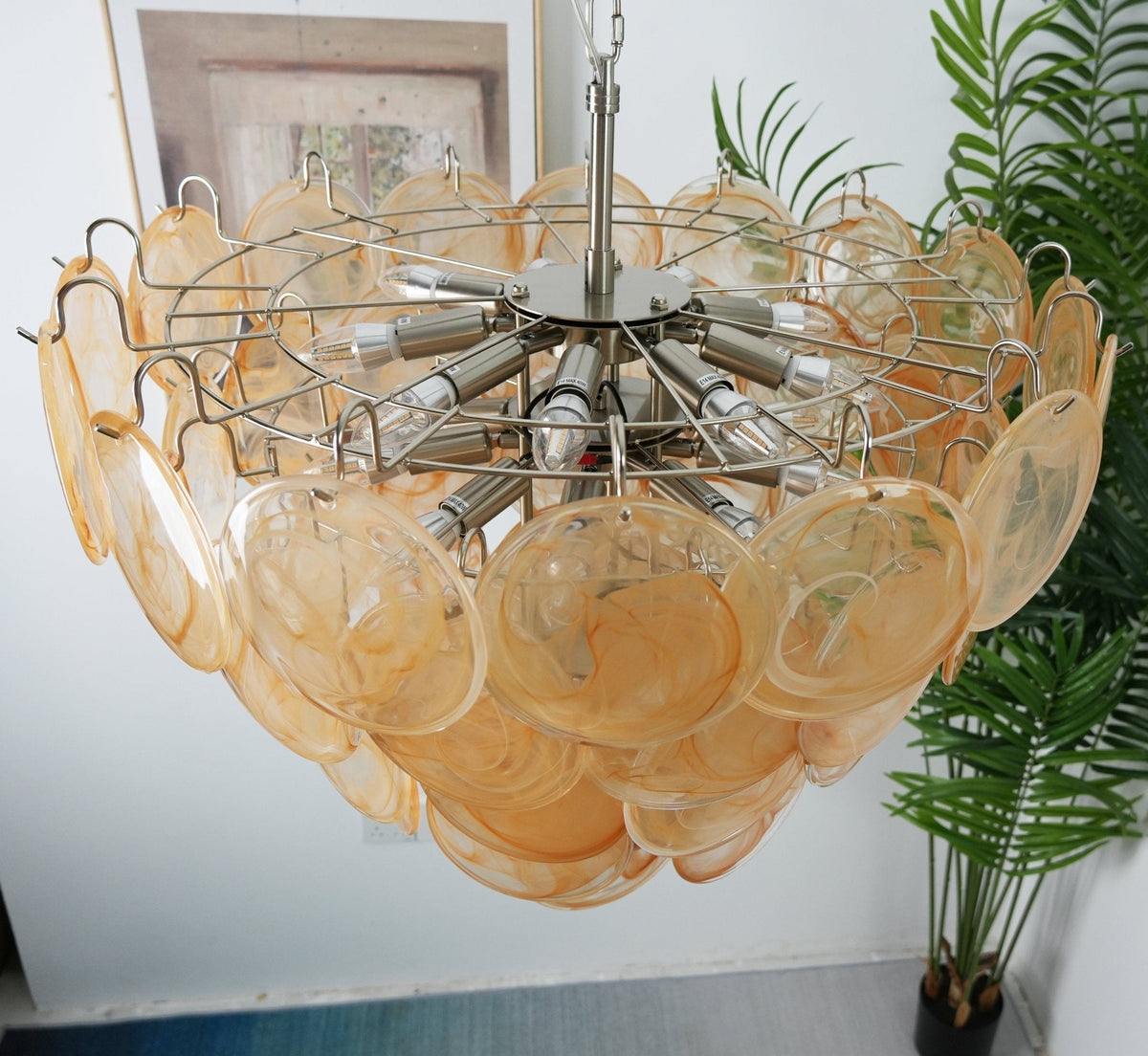 Celisira lampadario con dischi in vetro di Murano arancione