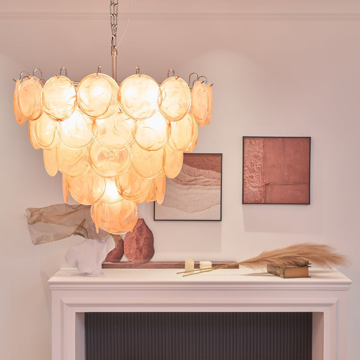 Celisira lampadario con dischi in vetro di Murano arancione