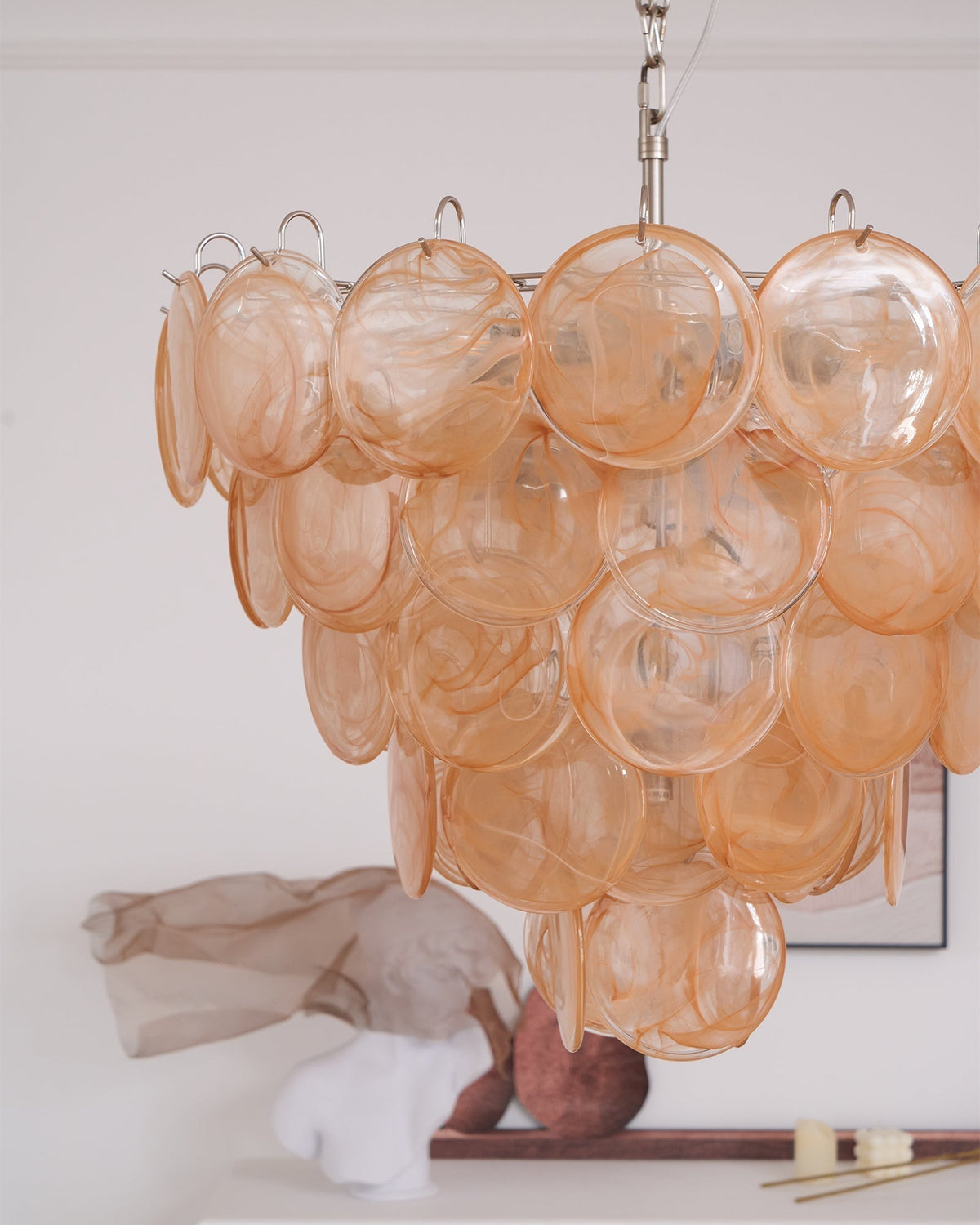 Celisira lampadario con dischi in vetro di Murano arancione
