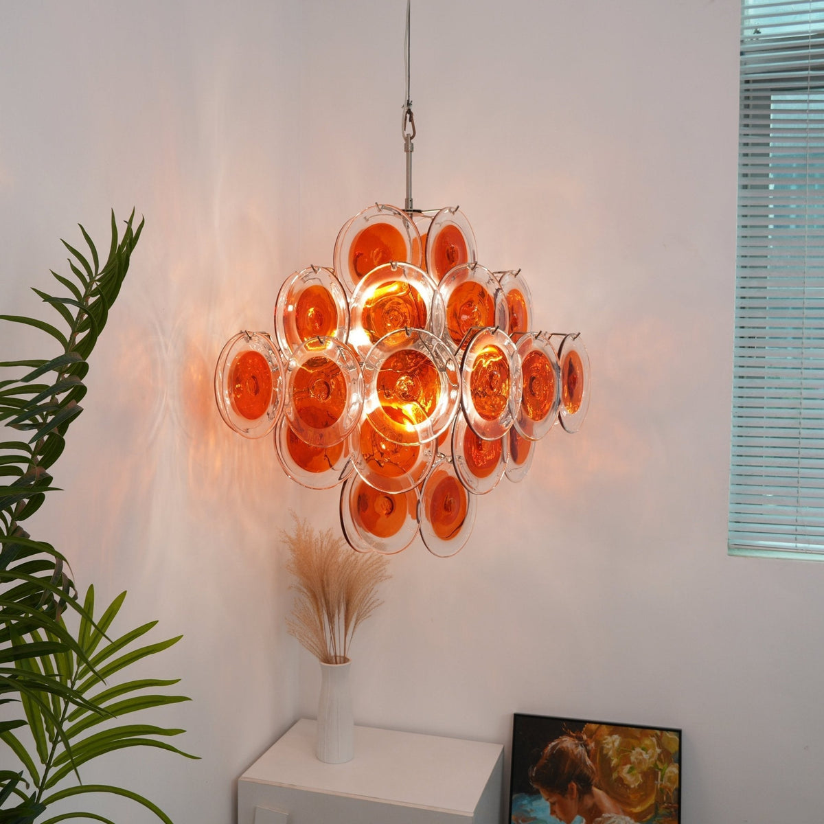 Lioruiel lampadario Arancione vetro Murano a Dischi Stratificati