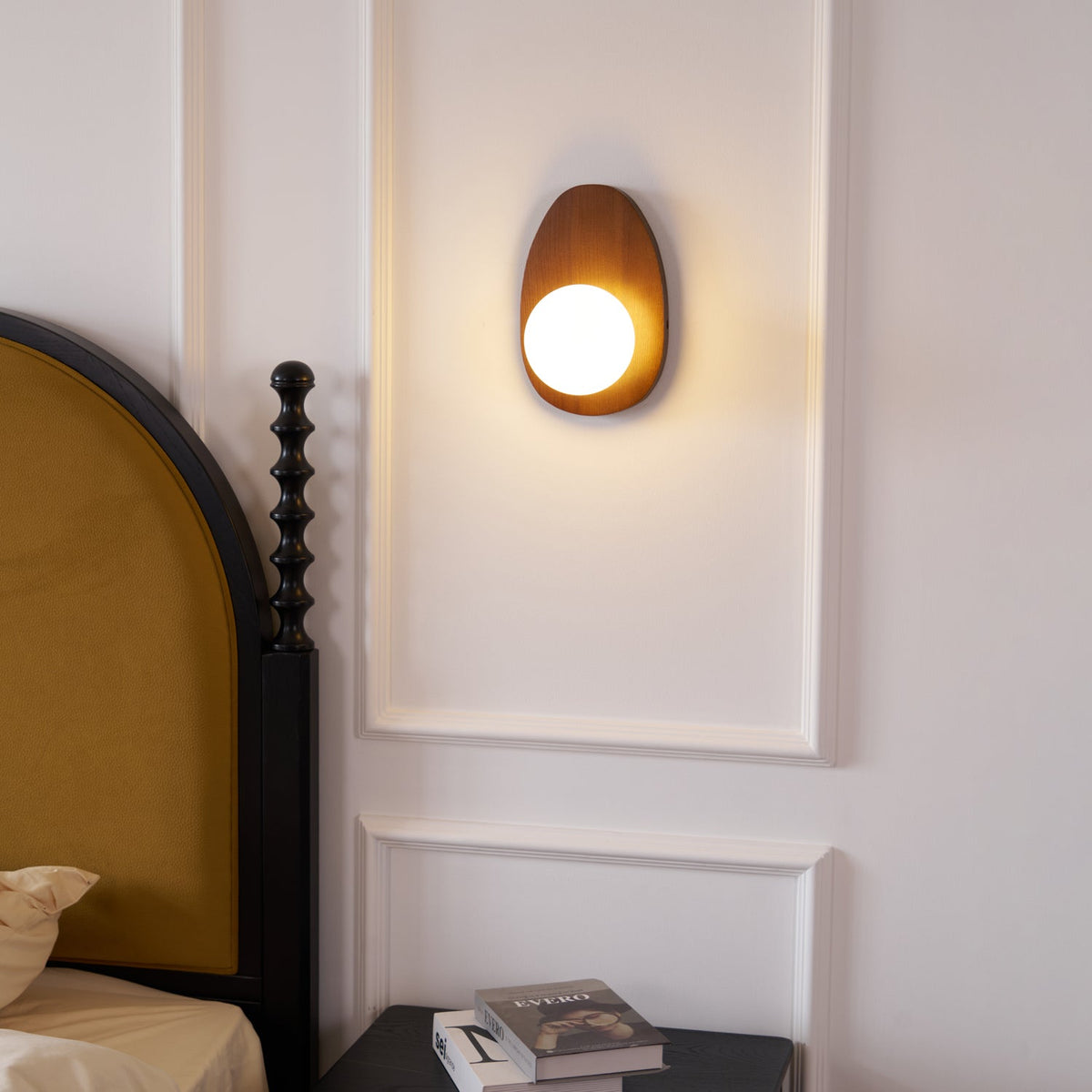 Nylaeiel lampada da parete in legno di noce con vetro