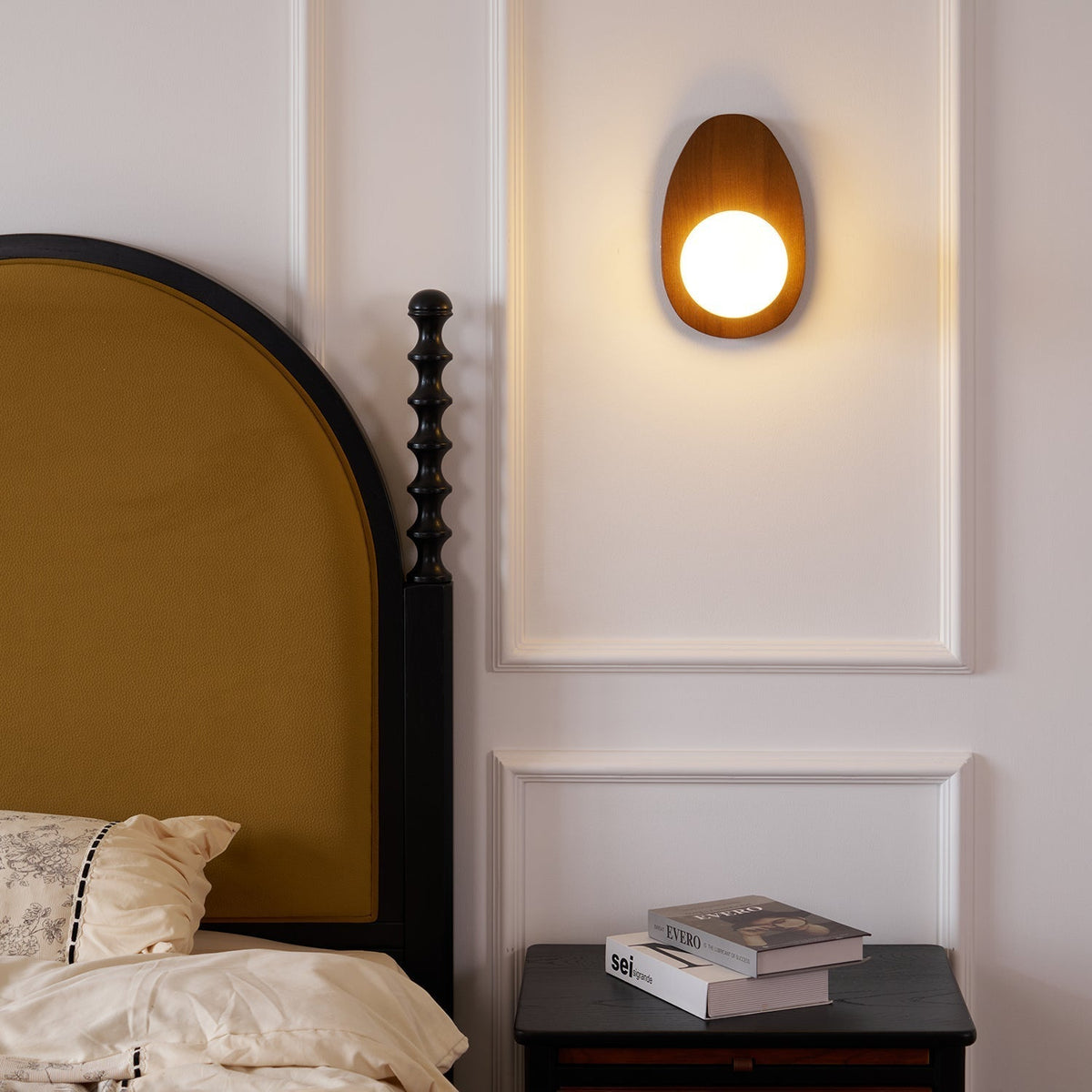 Nylaeiel lampada da parete in legno di noce con vetro