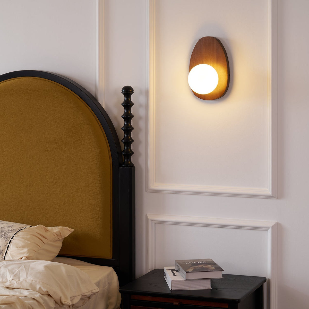 Nylaeiel lampada da parete in legno di noce con vetro