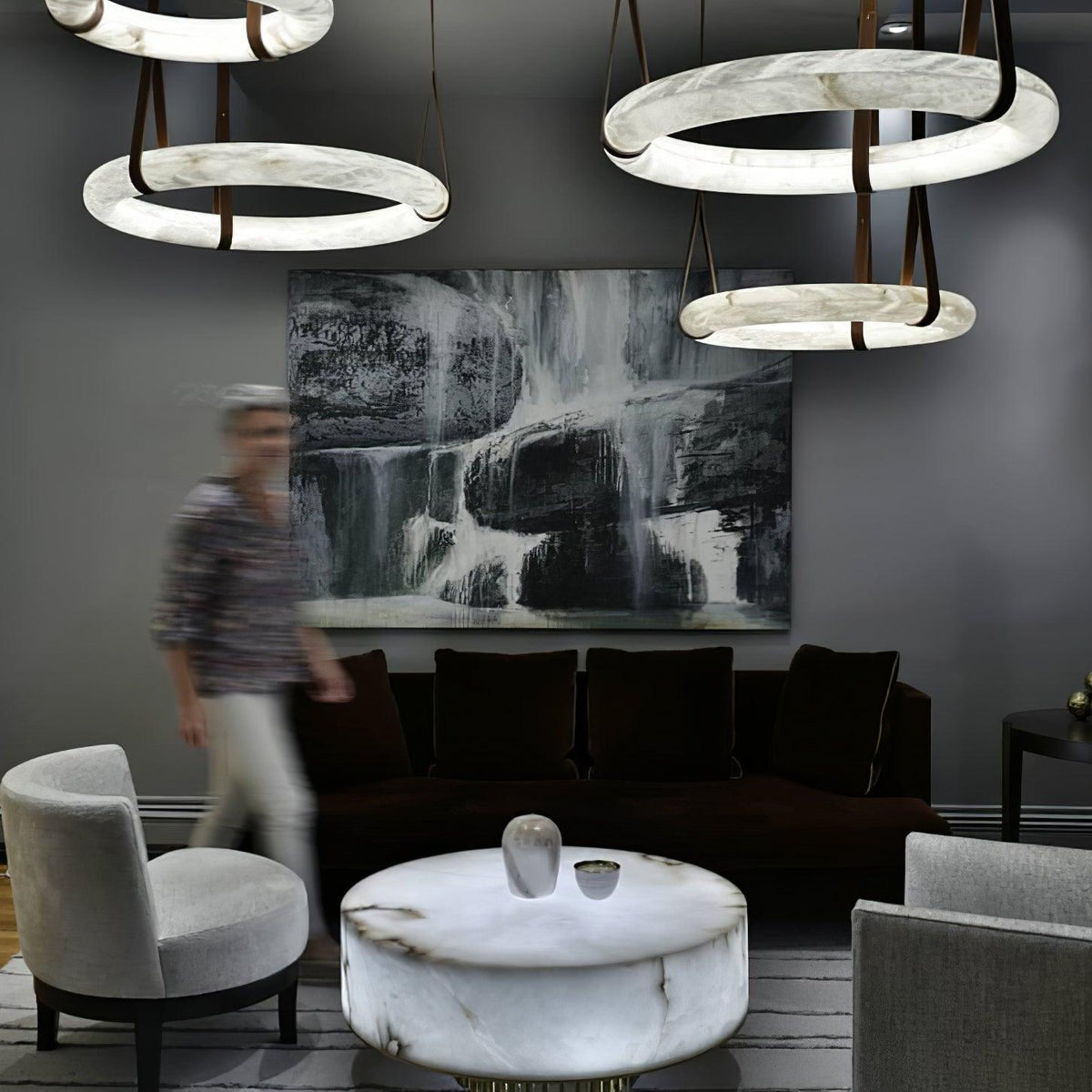 Lixor lampadario alabastro Cinghia in Pelle Versione a