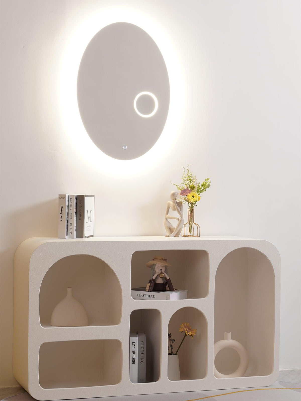 Ovariel Specchio ovale in plastica con luce da parete