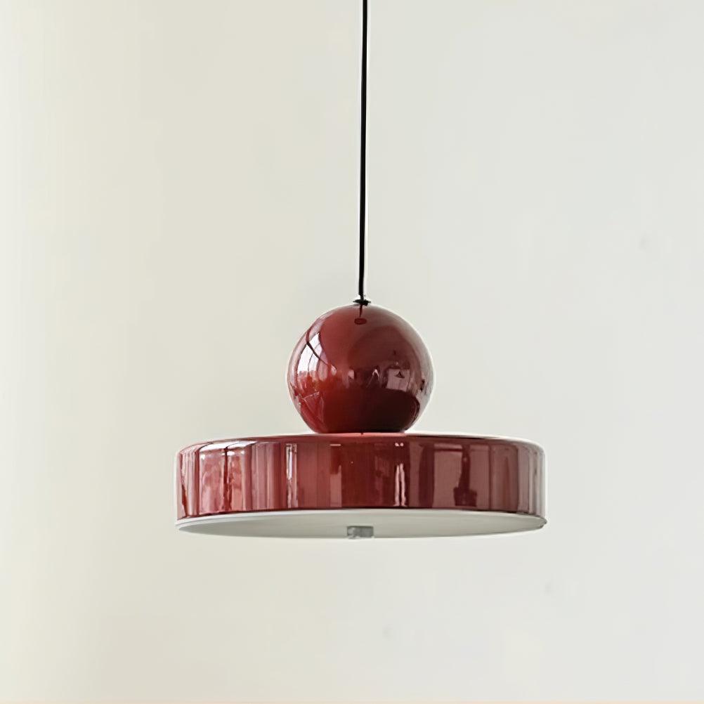 Lampada a sospensione Corpo in metallo, paralume sferico rosso, design moderno retro