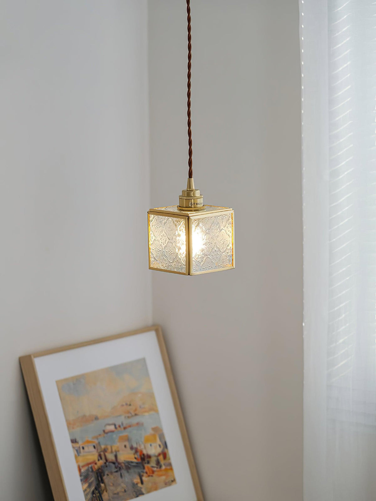 Arvane lampada a sospensione elegante in ottone e vetro