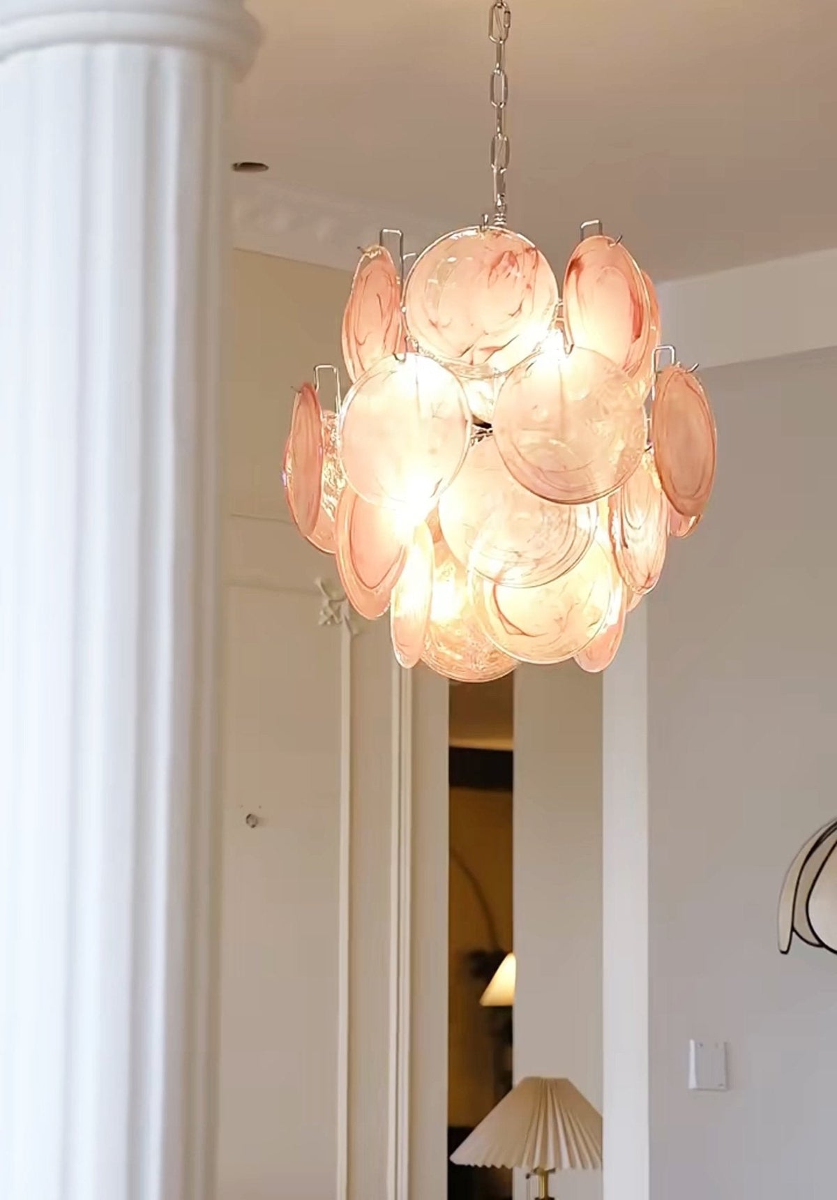 Celisaria lampadario Dischi in vetro Murano Rosa Stile vintage