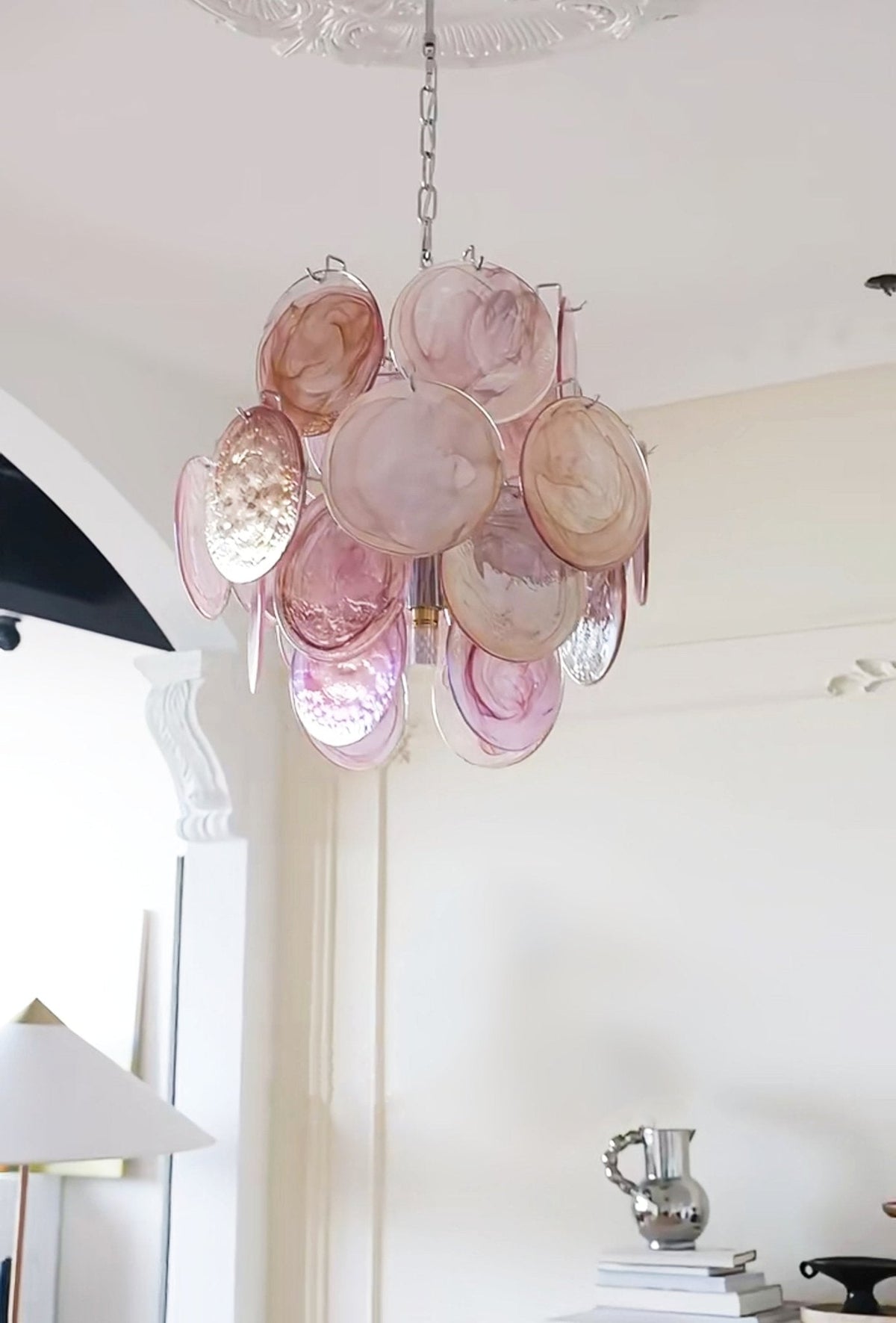 Celisaria lampadario Dischi in vetro Murano Rosa Stile vintage