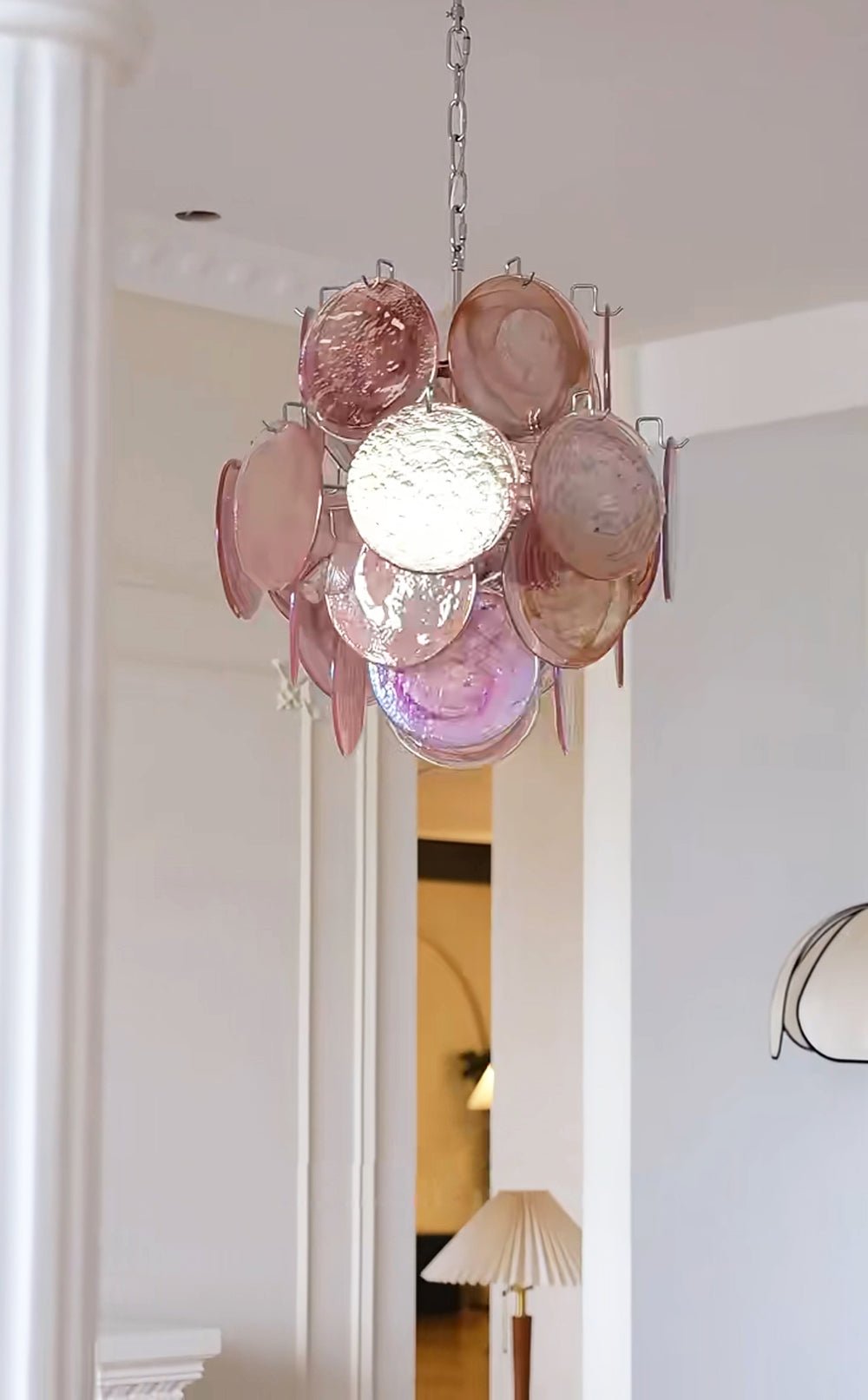 Celisaria lampadario Dischi in vetro Murano Rosa Stile vintage