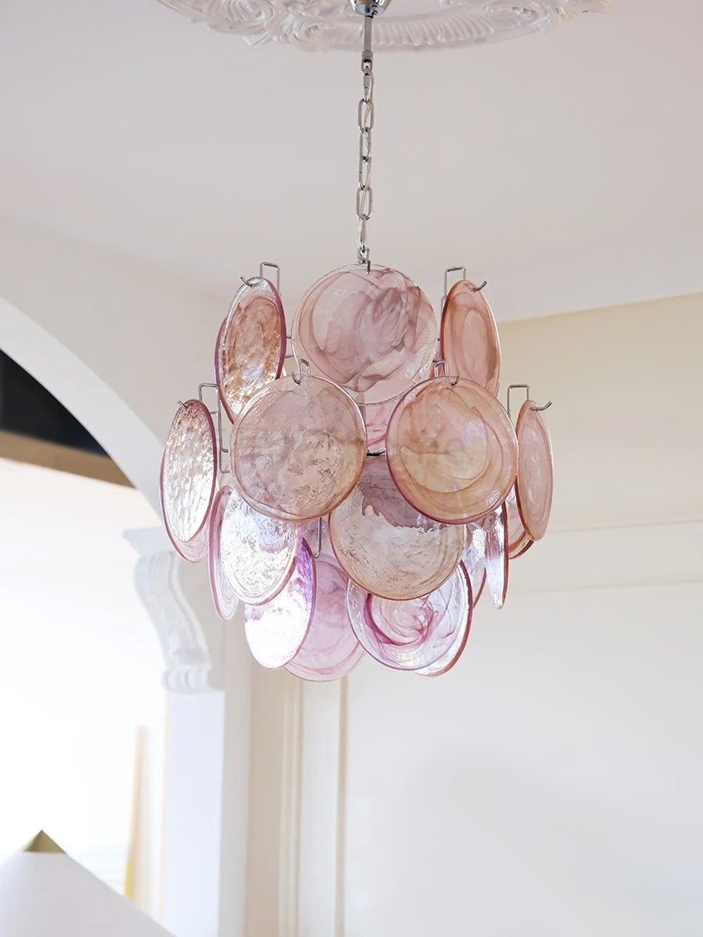 Celisaria lampadario Dischi in vetro Murano Rosa Stile vintage