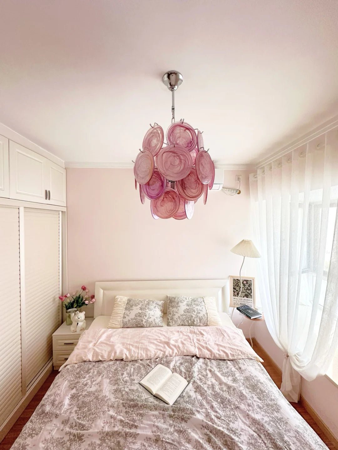 Celisaria lampadario Dischi in vetro Murano Rosa Stile vintage