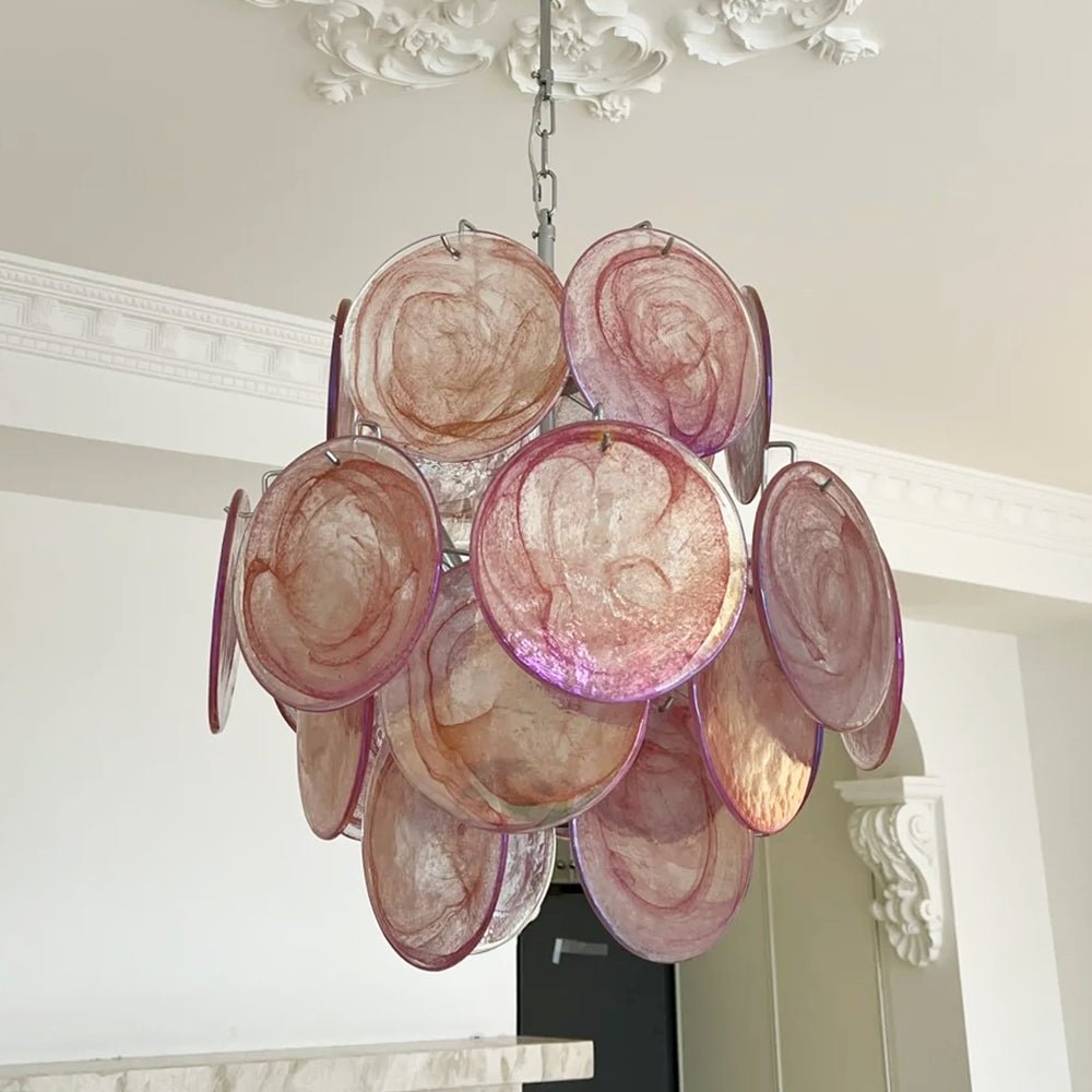 Celisaria lampadario Dischi in vetro Murano Rosa Stile vintage