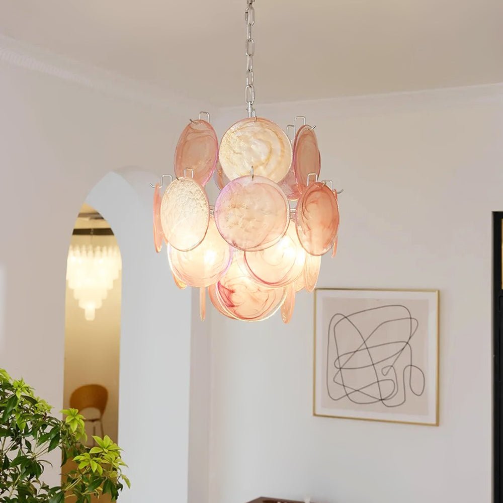 Celisaria lampadario Dischi in vetro Murano Rosa Stile vintage