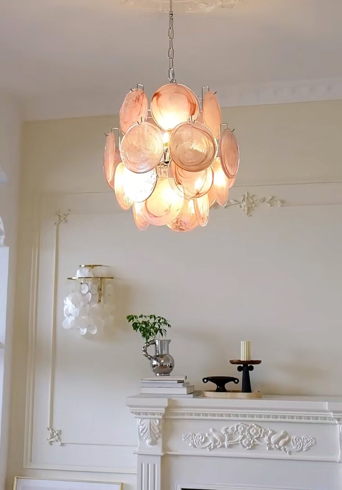 Celisaria lampadario Dischi in vetro Murano Rosa Stile vintage