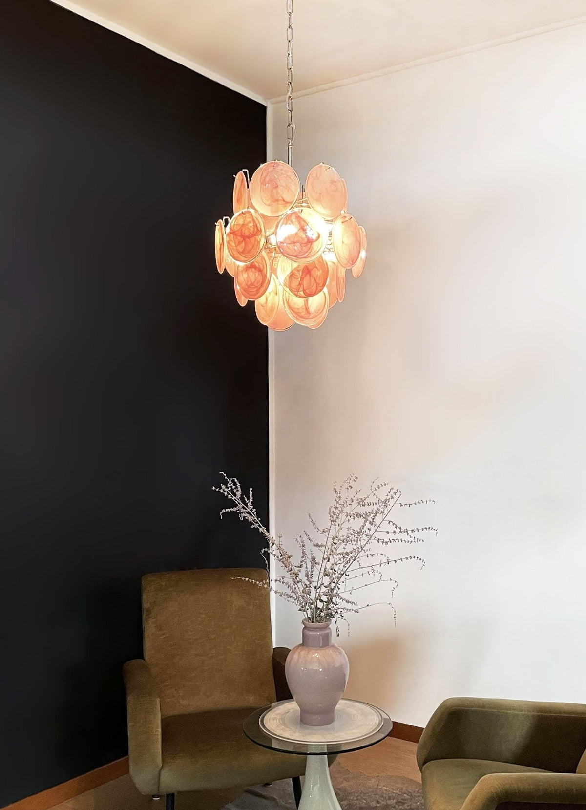 Celisaria lampadario Dischi in vetro Murano Rosa Stile vintage