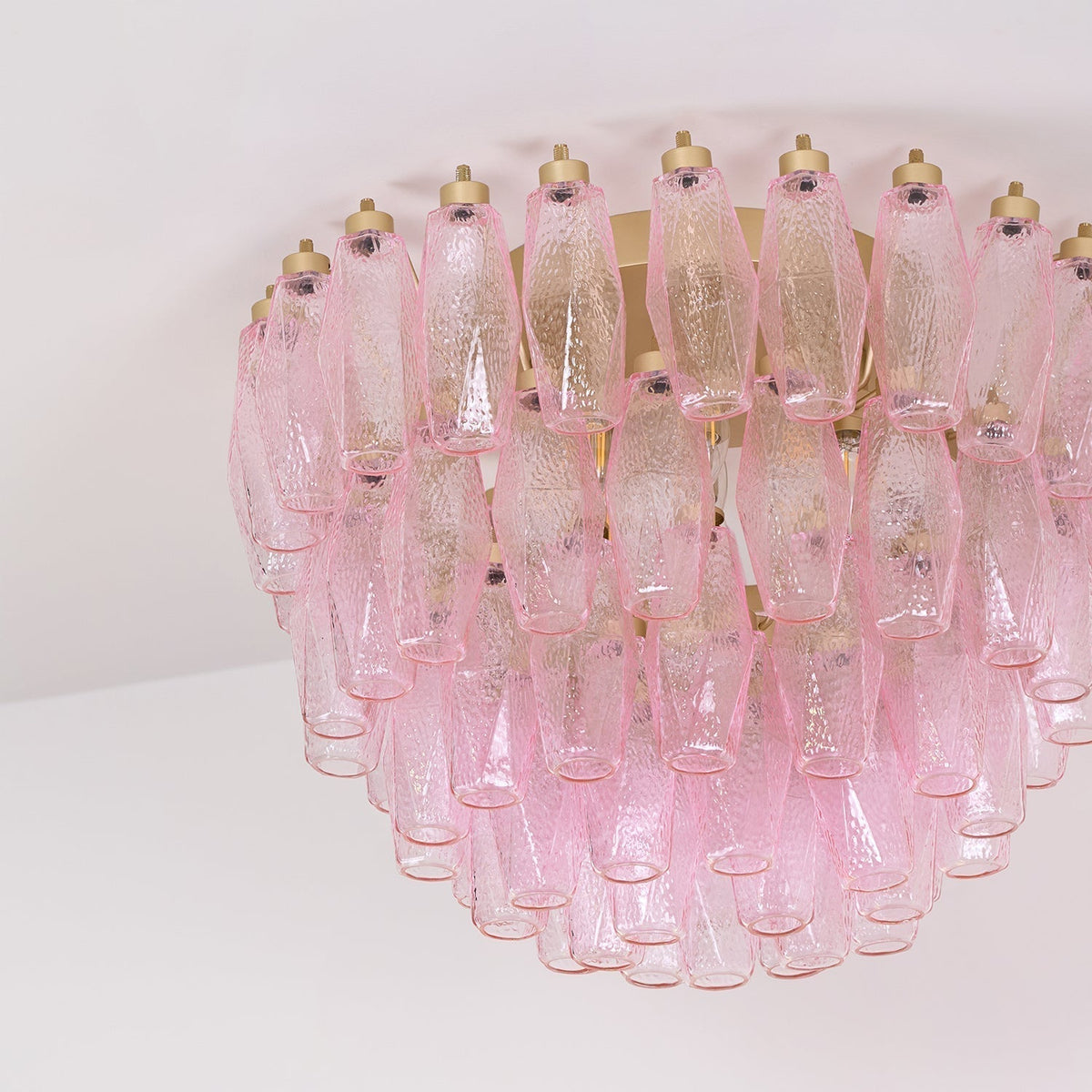 Celelaya plafoniera Poliedri in vetro di Murano Rosa Stratificato