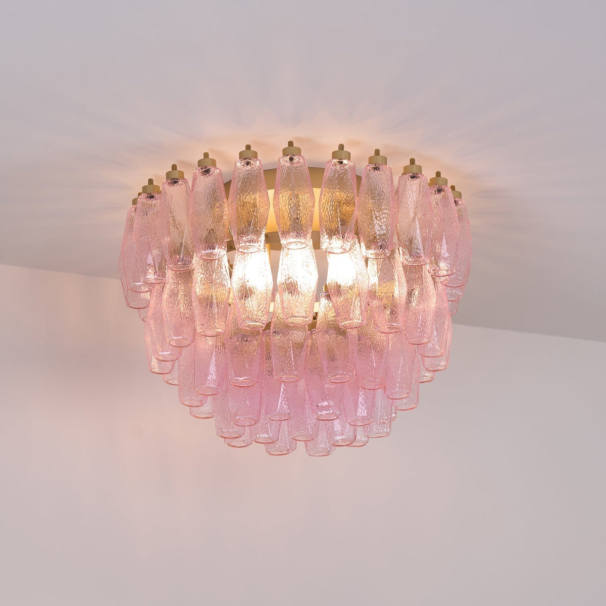 Celelaya plafoniera Poliedri in vetro di Murano Rosa Stratificato