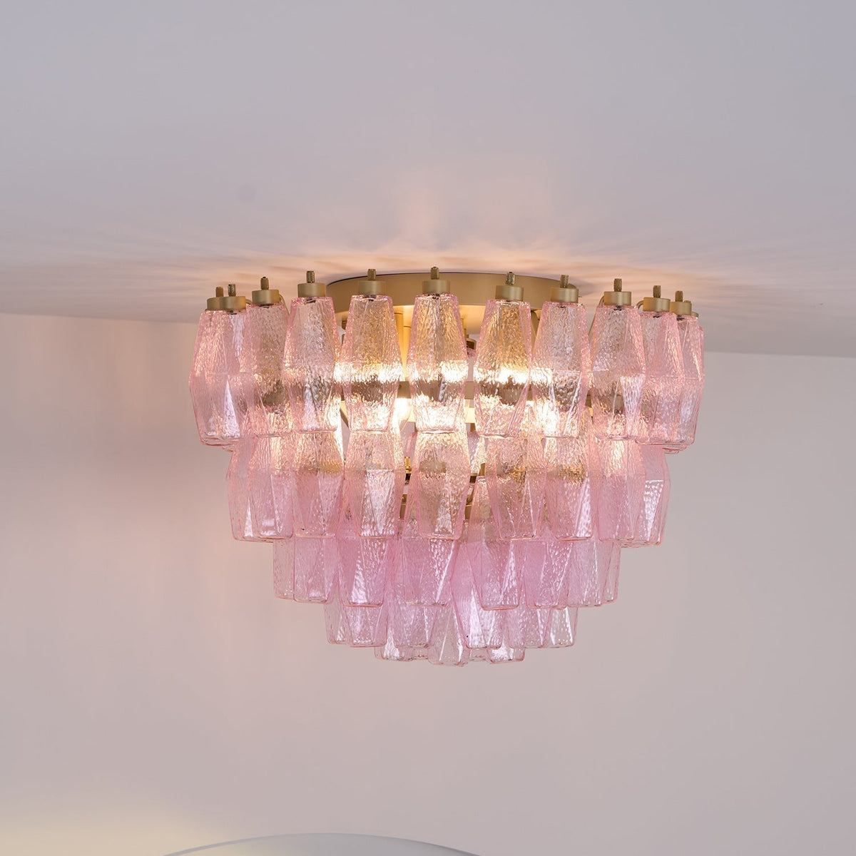 Celelaya plafoniera Poliedri in vetro di Murano Rosa Stratificato